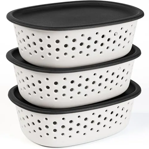KONZEPT 3er Aufbewahrungsbox mit Deckel klein 0,8 l, Aufbewahrungskorb aus Kunststoff, Farbe weiß
