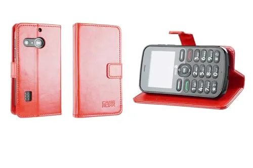 caseroxx Bookstyle Handytasche für Doro 1880/1881 / 5860 in rot – Klapphülle mit Kreditkartenfächern, Magnetverschluss, Standfunktion & Rundumschutz