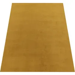 Paco Home Teppich Kurzflor Modern Senfgelb 80x150 cm - Weicher, rutschfester Teppich für Wohnzimmer mit modernem, einfarbigem Design. Ideal für Fußbodenheizung und pflegeleicht dank 100% Polyester. Verleiht Ihrem Raum eine stilvolle Note.