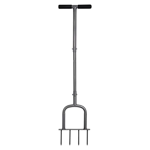 BARAYSTUS Manueller Rasenlüfter Höhenverstellbarer Manueller Rasenlüfter für verdichtete Böden und Rasenflächen Handbelüfter mit 4 Spikes