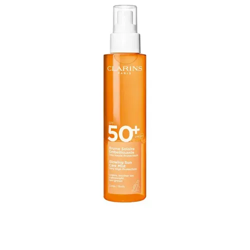 CLARINS Brume Solaire Embelissante SPF 50+ - Sonnenpflege-Spray mit SPF 50+, schützt vor Hautalterung und bietet einen antioxidativen Effekt durch biologischen Kakao-Extrakt und Vitamin E. Wasserfest und für alle Hauttypen geeignet.