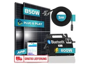 SUNNIVA® Balkonkraftwerk 850/800W - Effiziente Solaranlage mit Wifi und Bluetooth - Solaranlagen - Hochwertiges Balkonkraftwerk mit 800W Astro-Energy Micro Wechselrichter, upgradebar und drosselbar für individuelle Leistungseinstellungen.