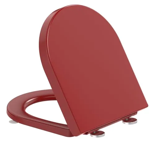 YEAUPE PRO Toilettendeckel mit Absenkautomatik D-Form [KURZ],WC Sitz mit Puller Lid,Toilettensitz mit Quick-Release Funktion für einfach Reinigung,150kg belastbar, Rot 42,5 * 36,3 * 4,9CM