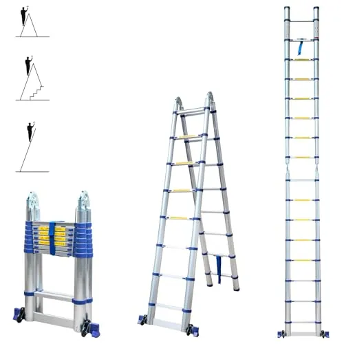HOSTRÖM Aluminium Teleskopleiter 5m (2,5m + 2,5m), gelenkig und faltbar, Ultraleicht, kompakt, Max. Belastung 150kg, Arbeitshöhe bis 5,9m, 5 Jahre Garantie
