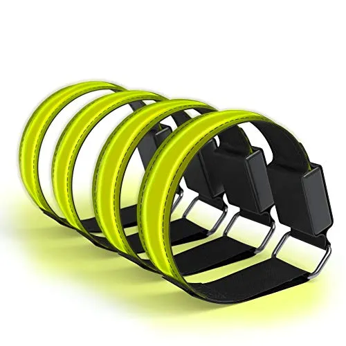 EAZY CASE 4 x LED Armband - Klettarmband mit 3 verschiedenen Modi I Leuchtarmband zur besseren Sichtbarkeit beim Joggen, Radfahren, Reflektor ideal für Kinder und Aktivitäten in der Dunkelheit, Gelb