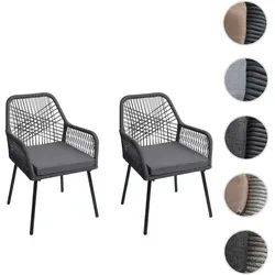 2er-Set Gartenstuhl HWC-O12, anthrazit mit dunkelgrauem Sitzpolster - Gartenstühle aus robustem Aluminium mit elastischem Seilgeflecht, inklusive abnehmbaren und waschbaren Sitzkissen für höchsten Komfort. Ideal für den Outdoor-Bereich, bis 120 kg belastbar.