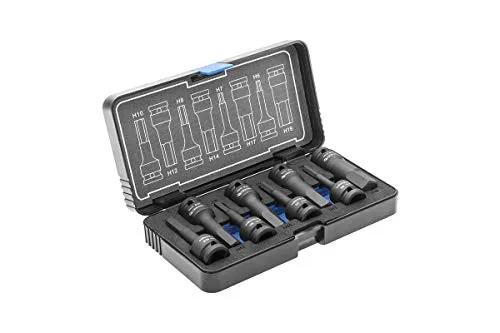 Hogert Technik Steckschlüsseleinsatz-Set HT6R004 - Schraubenschlüssel Set mit 8 Einsätzen aus robustem Chrom-Molybdänstahl, ideal für Profis und Heimwerker, verpackt in einer praktischen Kunststoffkassette.