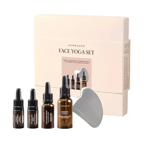 JUNGLÜCK IN A BOX - Face Yoga Set, 1-tlg. für intensive Pflege - Geschenkset mit 1 Teil für die Gesichtspflege. Enthält Jojobaöl und Gua Sha für entspannende Massagen und optimale Pflege. Ideal für alle Hauttypen.