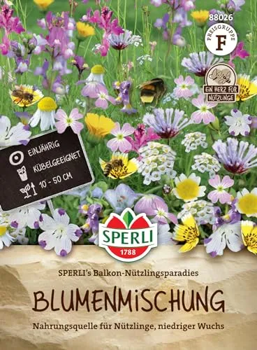 Sperli 88026, Blumenmischung SPERLI's Balkon-Nützlingsparadies - Nahrungsquelle für Nützlinge, niedriger Wuchs, Kübelgeeignet, Saatgut, Blumenpflanzen