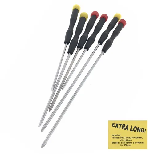 Schraubendreher Set extra lang 6 Stück Schraubenzieher Kreuz und Schlitz Dreher