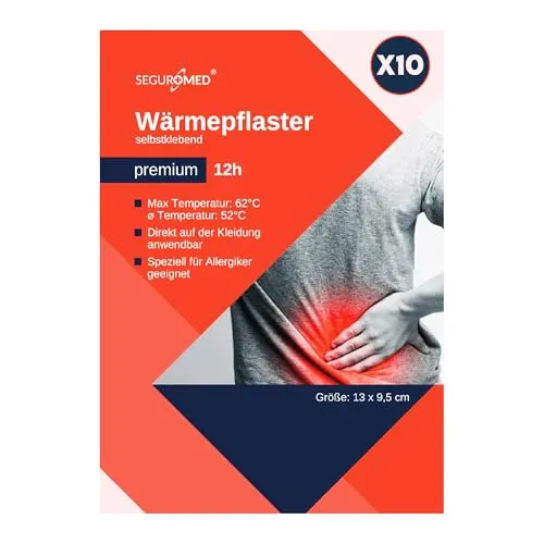 SEGURMED Wärmepflaster & Wärmekissen – Premium Rückenwärmer gegen Schmerzen | 10 Stück | Lang anhaltende Wärme | Ideal für empfindliche Haut & Allergiker geeignet