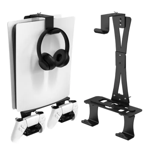 tonhui Wandhalterung für PS5/PS5 Slim/PS5 Pro mit Controller | Halterung Wand und Kopfhörer-Halterung, PS5-Zubehör aus massivem Metall und kratzfester Polymerrahmen – Schwarz