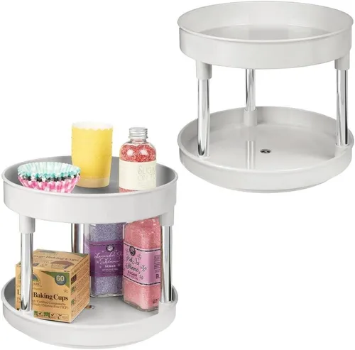 mDesign Aufbewahrungssystem Drehbares Rundtablett Ablage Organizer Küche Bad 2er Set mDesign hel