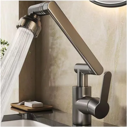 MIDINGCHAI Vorfenster Küchenarmatur Klappbar, 1080° Flexibler Mischbatterie Wasserhahn Küche, Spülarmatur mit 2 Strahlarten Faucet, fürs Bad/Waschbecken, Bleifrei/Nickelfrei Edelstahl (Modern)