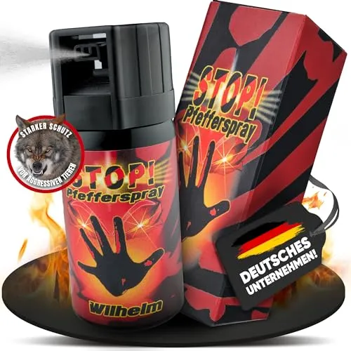 Wilhelm Pfefferspray 40 ml Tierabwehr Selbstverteidigung CS KO Spray hochdosiert (ca. 2 Mio. Scoville) effektives Verteidigungsspray 1 x