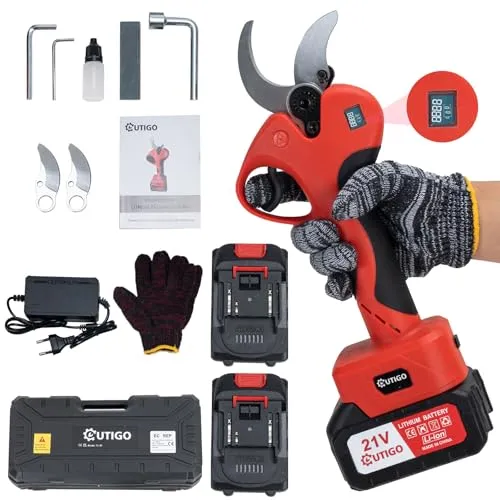 Professionelle Elektrische Gartenschere 40 mm Akku - Baumscheren & Gartenscheren mit bürstenlosem Motor für effizientes Schneiden, 2x3000mAh Akku für bis zu 8 Stunden Betriebszeit und ergonomisches Design für sicheren Gebrauch.