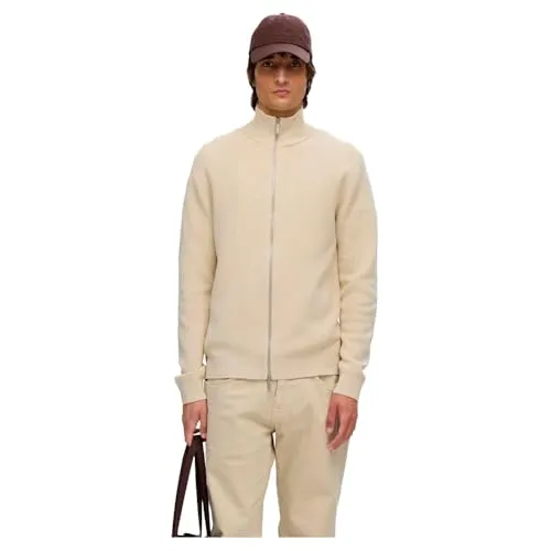 SELECTED HOMME Strickjacke High Neck mit Reißverschluss in beige von SELECTED HOMME