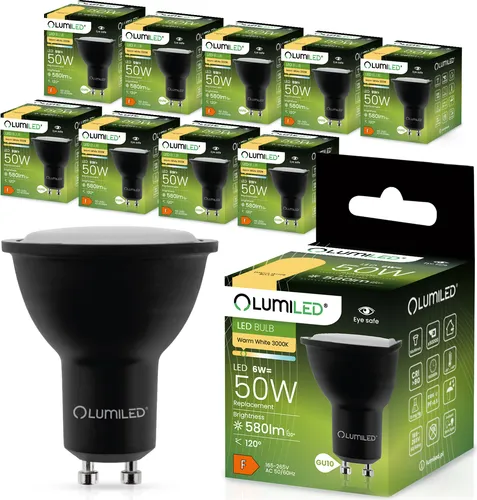 LUMILED GU10 LED Lampe 6W 580 Lm Leuchtmittel 3000K warmweiß Strahler Spot, ersetzt 50W Halogenlampen 120° Reflektorlampen Reflektor 10 Stück Lampen
