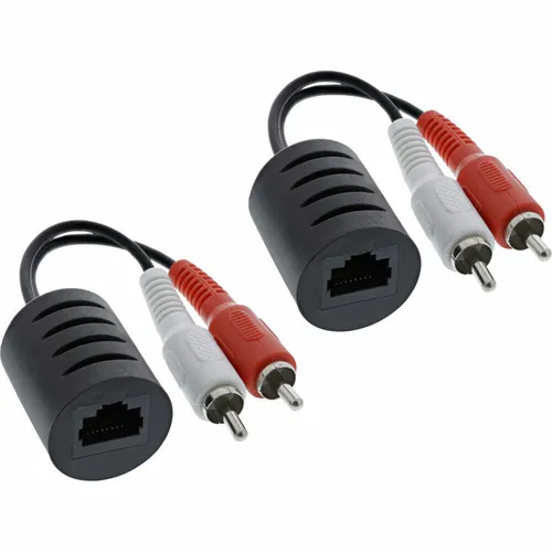 InLine 89001 Audio über RJ45 passiv - 2x Cinch Stecker auf RJ45 Buchse, ideal für analoge Stereo Audio-Signale bis 50m, 2er Pack