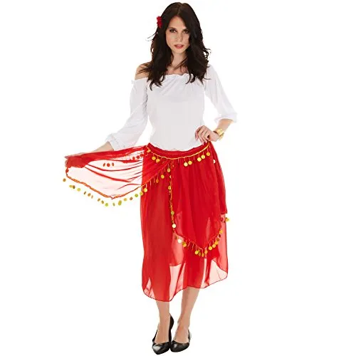 dressforfun tectake Frauenkostüm Gypsy Spanierin Flamenco | Oberteil mit modernem Carmen-Ausschnitt | Wundervoller Rock mit Gummibund | inkl. Blume fürs Haar (L | Nr. 301007)