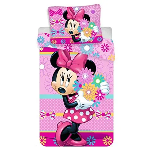 Disney Minnie Bettwäsche für Einzelbett, 100 % Baumwolle - Bettwaren-Set für Kinder mit bezauberndem Minnie-Motiv, aus 100 % Baumwolle und maschinenwaschbar für einfachen Pflegekomfort.