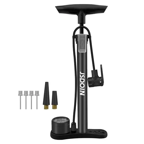 Jsdoin Luftpumpe Fahrrad-Standpumpe mit Manometer,Standluftpumpe, Fahrradpumpe Hochdruck 160 PSI,Luftpumpe für Alle Ventile (Schwarz)