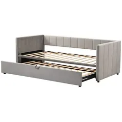 Beaok Bett, Grau, Leder, 90x200 cm, Schlafzimmer, Betten