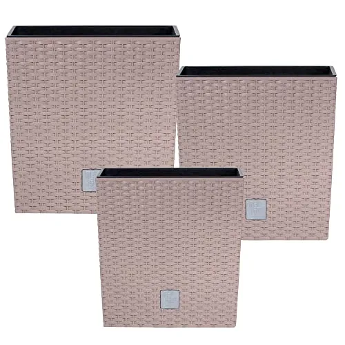 botle Set 3X Pflanztöpfe Blumentopf Einsatz Rattan Trapez H 17+20+22 cm Mokka mit Pflanzeinsatz Quadrat