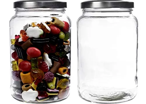 mikken Einmachglas 2er Set 1,7 Liter mit Schraubverschluss, Vorratsglas, Glasdose inkl. Beschriftungsetiketten (Silber)