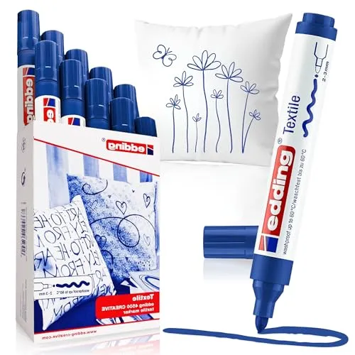 Edding Textilmarker 4500 rund 2-3mm blau - 10 Stück - Vielseitige Textilmarker für kreative Projekte, ideal für präzise Markierungen auf Stoffen, langlebige Farben und einfache Anwendung.