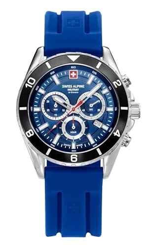 Swiss Alpine Military 7034.9836 Herrenuhr Sierra Chronograph 43mm 10ATM - Armbanduhren – Robuste Herrenarmbanduhr mit Swiss Made Quarzwerk, 10 ATM wasserdicht und flexiblen Silikonarmband für höchsten Tragekomfort.