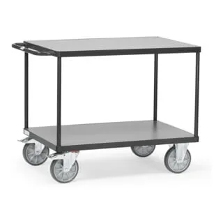 fetra Tischwagen 2402/7016 Grey Edition - Sackkarren mit 2 robusten Holzwerkstoffplatten, pulverbeschichtet in elegantem Grau, Tragkraft bis 200 kg und mit sicheren Lenkrollen für mühelosen Transport.
