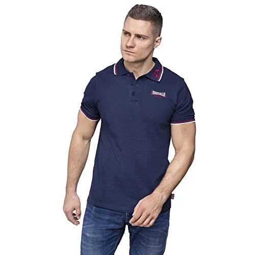 Lonsdale Herren Lion T Shirt, Blau (Bleu/Rouge/Blanc), XXL EU - Poloshirt für Herren mit dekorativen Kontraststreifen und Stickereien, figurbetontem Slim Fit-Schnitt, ideal für sportlich-elegante Looks.
