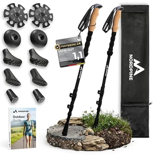 Produktbild Teleskop Wanderstöcke aus Carbon oder Aluminium 65-135cm – Höhenverstellbare Nordic Walking Stöcke mit Korkgriff