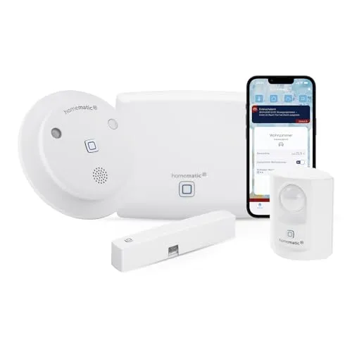 Homematic IP Smart Home Starter Set Alarm - digitale Überwachung mit Fenstersensor und Bewegungsmelder, hörbare Funk-Innensirene mit App-Funktion für maximale Sicherheit