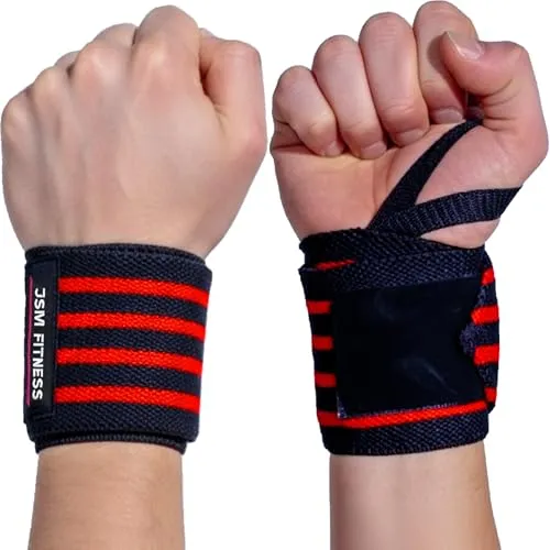 JSM FITNESS Handgelenk Bandagen Gym – Wrist Straps Gym – Handgelenkschoner & Handgelenkstütze Sport – Handgelenkbandagen Gym für Krafttraining – 56 cm Wrist Wrap Gym, Klettverschluss, 2 Stück