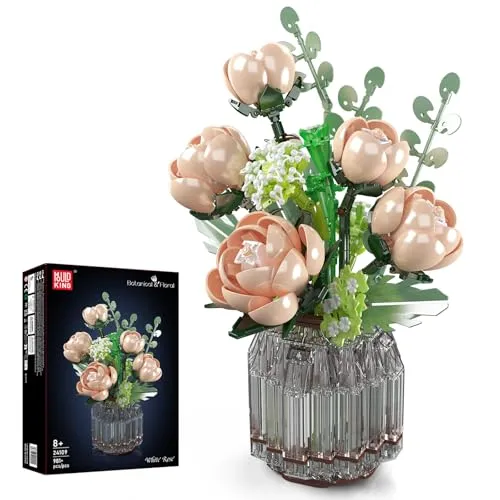Mould King 24109 Rosenstrauß Baustein Vasen Set,Design mit unvergänglichen Blumen im realistischen Stil,kreatives Bastelset für Blumen und Pflanzensammlungen,künstliche Pflanzen als Wohnraumdekoration