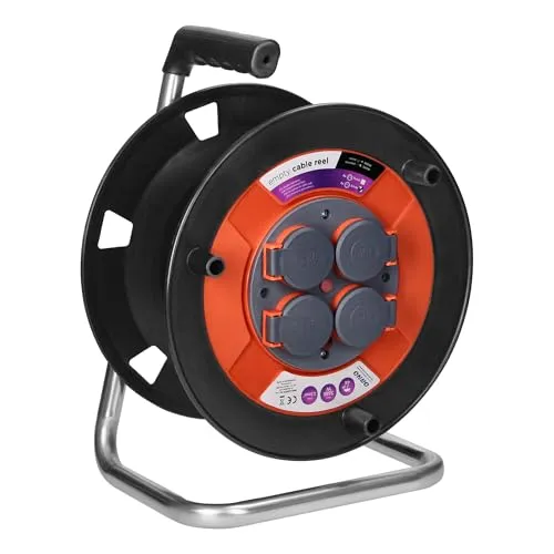 Miratic Kabeltrommel Leer Spritzfest IP44 4x2P+Z (Schuko) 16A 230V (kein Kabel im Lieferumfang enthalten)