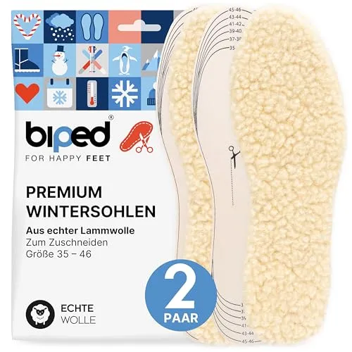 biped 2 Paar Lammwoll Einlegesohlen mit Natur Latex - Extra dick - Robuste Winter-Einlegesohlen - Isolierende Innensohlen zum Zuschneiden z2737