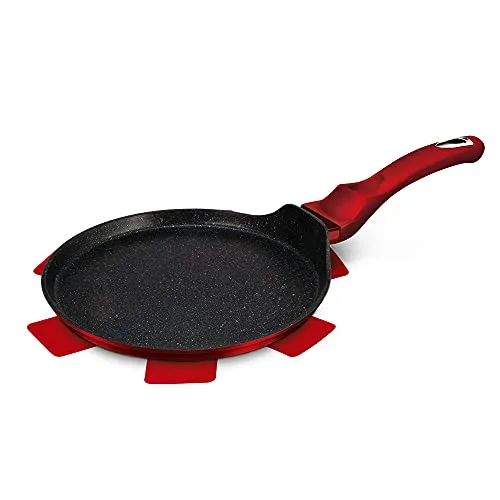 BERLINGER HAUS Pfannkuchenpfanne 28 cm - Metallic Line Burgundy Edition mit gratis Protector - Crepe-Pfannen mit langlebiger Antihaftbeschichtung und Turbo-Induktionsboden für energieeffizientes Kochen. Ideal für vielfältige Zubereitungen und leicht zu reinigen.