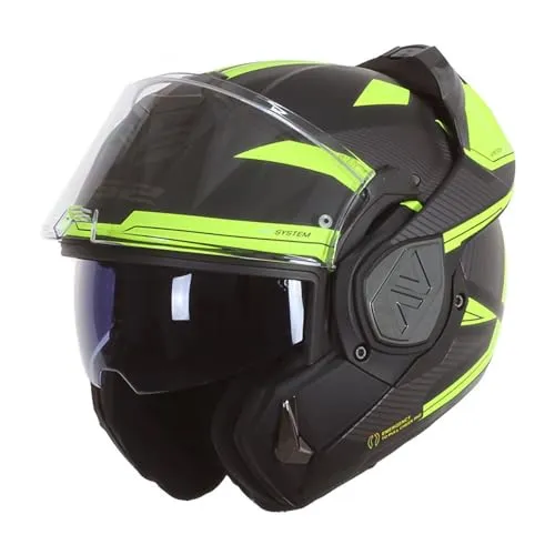 LS2 Klapphelm ADVANT REVO Black H-V Yellow, Größe L - Motorradhelm mit modernem Design und Pinlock-ready-Visier, das Beschlagen verhindert. Ideal für sicheres Fahren bei jedem Wetter.