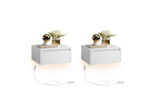 VASAGLE Nachttisch 2er Set – Hängend mit Leuchte in weiß von VASAGLE