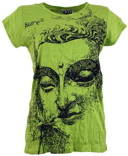 GURU SHOP Sure T-Shirt Buddha - Lemon, Damen, Baumwolle, Size:M