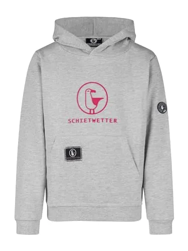 SCHIETWETTER Unisex Kinder Hoodie Toni, Kapuzenpullover, Kapuzenhoodie, Sweater, Sweatshirt, kuschelig, mit Kängurutasche Grey Mel/neon pink 128
