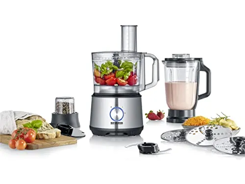 SEVERIN Multifunktionale Küchenmaschine 1.200 W - 3-in-1 Food Processor mit umfangreichem Zubehör für müheloses Kneten, Rühren und Mahlen, spülmaschinengeeignet