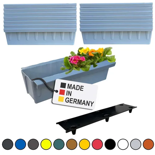 BURI 12 Euro-Paletten Blumenkästen-Einsätze inkl. Bewässerungsmatte | mit Hängesystem zum Einhängen | 37,3cm Grau | Pflanzkasten für Europalette Palette | Balkonkasten | Blumentopf | extrem stabil