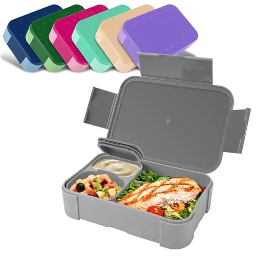 Pavlleen Brotdose Kinder mit Fächern, 900 ml auslaufsichere Lunchbox, Reise-Lunchbox, Jausenbox Brotbox, geeignet für Schule,Picknick, mikrowellen/spülmaschinenfest (grau)