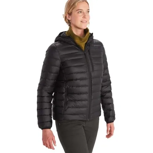 Produktbild Marmot Damen Wm's Highlander Hoody, Leichte Daunenjacke, warme Winterjacke, wasserabweisende Steppjacke, winddichte Funktionsjacke, klein packbare Outdoorjacke mit Kapuze, Black, S
