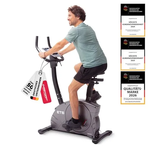 Christopeit Ergometer Heimtrainer Indoor Fahrrad ET 6 mit 24 Widerstandsstufen, bis 150kg und 200cm, 12kg Magnet-Bremssystem, Kinomap, Bluetooth, Pulsmessung