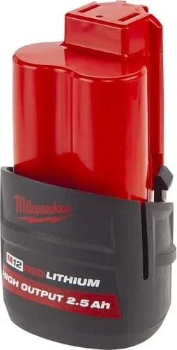 Milwaukee M12 HB2.5 High Output Akku 12 V 2,5 Ah - Zubehör für Elektrowerkzeug, leistungsstarker Li-Ion Akku mit hoher Kapazität für längere Laufzeiten und optimale Leistung bei Ihren Projekten.